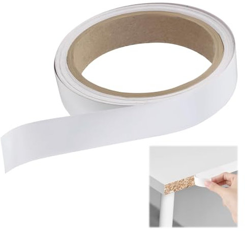 coalwop 20mm x 10m White Pre-Glued Melamine Edge Banding– Self-Adhesive PVC Edge Banding Strip for Furniture Repair, Shelf & Cabinet Refacing, DIY Laminate Finishing Projects