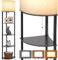 Warmiehomy LED Floor Lamp with Shelves, 4 Layers Dimmable Modern Standing Lamp with White Linen Shade and Pull Chain, 3 Color Temperature Bulbs, Black Wooden Floor Lamps for Living Room Bedroom