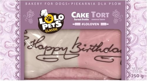 Dog Birthday Cake – Edible Bone-Shaped Treat with Natural Ingredients – Safe Colours – Handmade Decorations – Gift for All Dog Breeds & Sizes (250g, Happy Birthday Forest Fruits)
