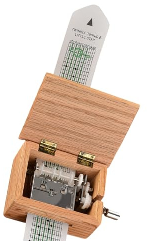 Holz-Spieluhr mit 15 Noten, Handkurbel, inklusive Papierband und Lochstanzer zum Personalisieren von Musikspieluhr
