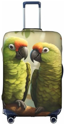 Bkdogkt Couple Parrots Olive Print Protective Suitcase Cover Washable Travel Luggage Protector with Concealed Zipper, White, Small