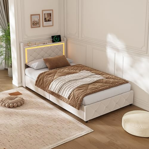 KSFASHZ Boxspringbett 90 X 200 mit Bettkasten, Polsterbett 90x200 mit Stauraum, Jugendbett mit LED Beleuchtung, Stauraumbett mit Kopfteil, Funktionsbett mit Stauraum, Einzelbetten, Keine Matratze