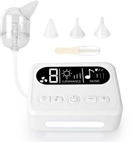 HOSSOM Nasensauger Baby, Elektrischer Nasensauger für Babys 9 Saugstärken Nasensekretsauger Baby Staubsauger Wiederaufladbar Mit Licht, Beruhigender Musik und 3 Größen Silikon Tipps (Weiß)