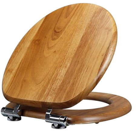 Fanmitrk Toilettendeckel mit Absenkautomatik Holz, Massivholz WC Sitz, Toilettensitz Einfache Montage und Einfach zu Reinigen, Stabiler Klodeckel, Klobrille O Form
