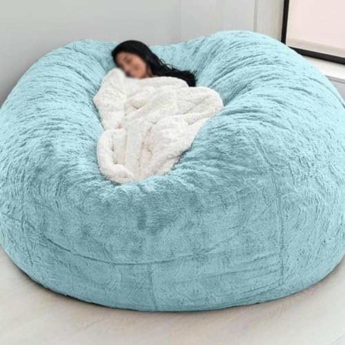 LLIDDAMES Riesiger Pelz-Sitzsack für Wohnzimmermöbel Weiches Kunstfell-Sitzsackbezug XXL Lounge-Sitzsack aus flauschigem Velours– Indoor waschbar & gemütlich (ohne Füllung)(Blue,7FT)