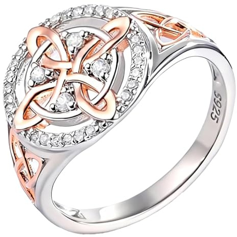 Generisch Handmade Witch’s Return-Knot Protection Ring - Protect Your Loved Ones, Silver Knot Design with Rose-Gold Detail