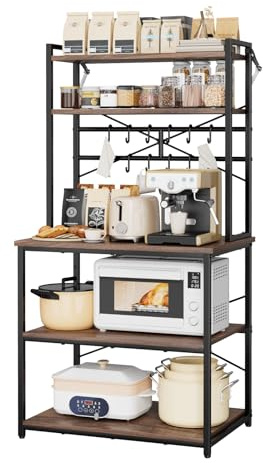 VEVOR Estante para Panaderos de Cocina de 5 Niveles, Estantería de Almacenamiento de Servicios 80 x 40 x 161,8 cm con 12 Ganchos en Forma de S, Estante con Soporte para Horno Microondas, Platos