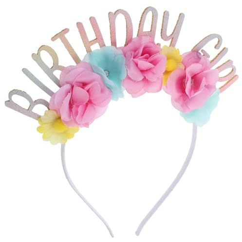 Mikikit Geburtstagsstirnband mit Blumenkranz aus Strapazierfähigem Stoff und Pu Leder Modischer Haarschmuck für Teenager und Party Einzigartiger Kopfschmuck für Geburtstag und Fotobox