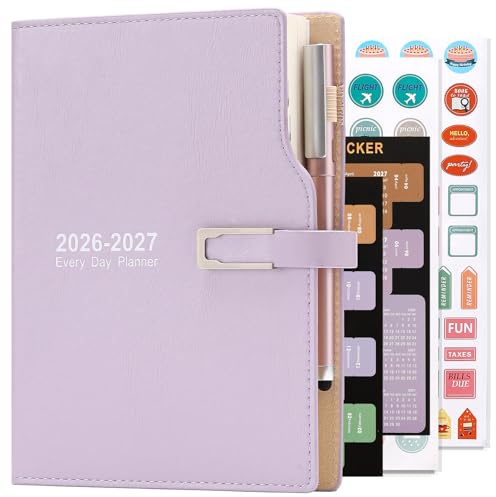 Akademischer Terminkalender 2026–2027, von Juli 2026–Juni 2027, A5, Tagesansicht, Ein Tag pro Seite, Terminplaner mit Kalender-Aufklebern, Agenda-Tagebuch-Planer mit Stifthalter und Stift