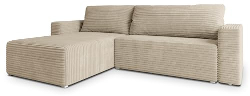 Masseno Ecksofa CALTI T mit Schlaffunktion L-Form, Modern Sofa mit Bettkasten, Wohnzimmersofa, Couch, Soffa, Bettsofa, Couchgarnitur - Creme, TILIA 03