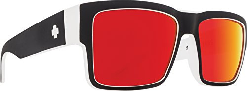 Spy Optic Cyrus, Square Sunglasses, Color and Contrast Enhancing Lenses, Whitewall - Happy Gray Green Red Spectra Mirror Lenses