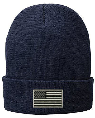 Trendy Apparel Shop Strickmütze USA-Flagge grau bestickt Winter gefaltet lang - Blau - Einheitsgröße