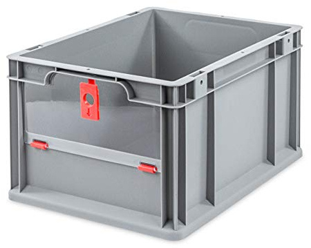 aidB Eurobox NextGen Insight Cover rot, 400x300x220 mm, Cover niedrig, robuste Regalbox mit Entnahmeöffnung, stapelbare Kunststoffkiste, ideal für die Industrie, 1St