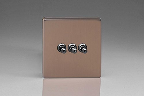 Varilight Flat Plate Screwless Brushed Bronze 3 Gang 10 Amp Toggle Switch