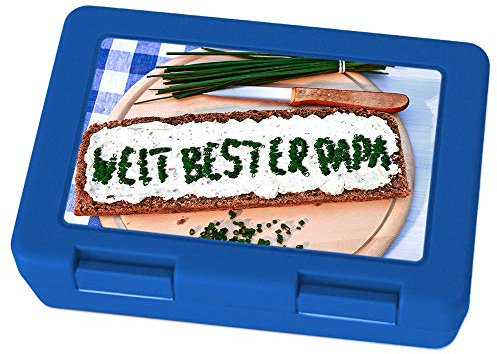 printplanet Brotdose mit Namen Welt Bester Papa, Motiv Brotscheibe, Lunchbox mit Namen, Brotdose Blau - Frühstücksdose Kunststoff lebensmittelecht