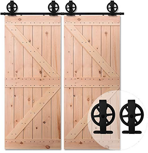 7FT/213cm Schiebetürsystem Schiebetürbeschlag Laufschiene, Schiebetür Doppeltür Holztür Beschlag, Schwarz