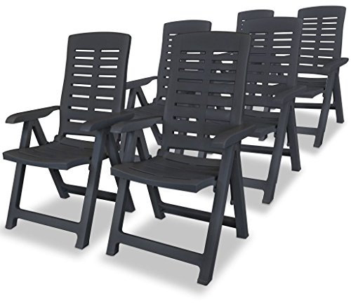 Festnight 6er Set Gartenstühle Klappbar | Liegestuhl mit Verstellbare Rückenlehne | Klappstuhl Relaxstuhl Sitzgruppe Kunststoff 60 x 61 x 108 cm Grün/Anthrazit
