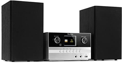 Auna Radio Portatile, Radio DAB con Bluetooth e Lettore CD, Radio FM/DAB/DAB+, Sistema Stereo AUX, Radio Dab Casa con Display LCD, Telecomando, Streaming Spotify & MP3, Radio Vintage con 2 Casse