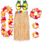 REDSTAR Set Hawaiano 6 Piezas – Falda de Paja, Guirnaldas Flores Lei y Gafas de Piña – Falda Hawaiana Fiesta de Paja o Multicolor – Disfraz Mujer Hawaiano para Fiesta Hawaiana de Playa o Tropical