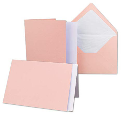 50x Karten-Set DIN B6-12 x 17 cm - 120 x 170 mm - Falt-Karten mit Brief-Umschlägen & Einlege-Blättern - Gerippte Struktur Oberfläche - Altrosa - Vintage Einladungskarten