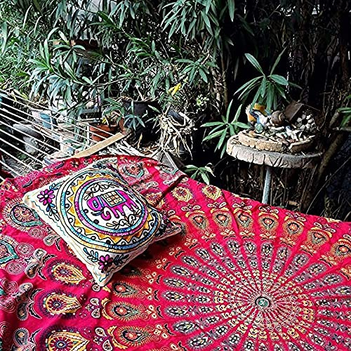Hippie-Mandala-King-Tapisserie, Wandbehang, roter indischer Pfau, Meditation, psychedelischer Bohemain, beliebter Strandteppich, Wohnheim, Raumdekoration, Decke, 228 x 274 cm