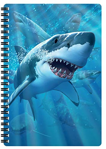 3D LiveLife A5 Notizbuch - Große weiße Freude von Deluxebase. 80-seitiges 3D-Hai-Notizbuch. Schul- oder Büromaterial mit Kunstwerken, von renommierten Künstler Jerry LoFaro lizenziert