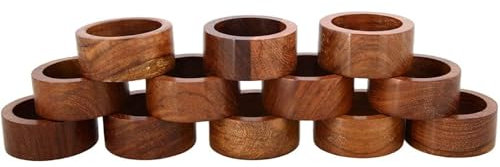 Ajuny Lot de 12 Serviette Ronds en Bois Fabriqués à la Main Décoratifs - 3,8 cm - pour Un Usage Quotidien Un Dîner Une Fête de Mariage Une Décoration de Table à Manger