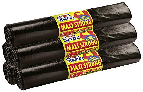Domopak Spazzy - Bolsas de red Maxi Strong - Condominial 150 l - Negro - 5 paquetes de 10 unidades