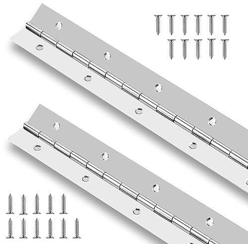 2PCS Piano Hinge 18 Inch, Stainless Steel Continuous & Piano Hinge Heavy Duty Piano Hinges for Cabinet Door Cases Woodworking, 0.04 Leaf Thickness, 0.5 Knuckle Length, Screw Included