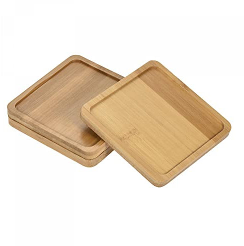 sourcing map Platillos para Maceta 3uds, Plato Planta de 10cm Longitud, Bandeja de Goteo de bambú Cuadrado de Flores para Interiores