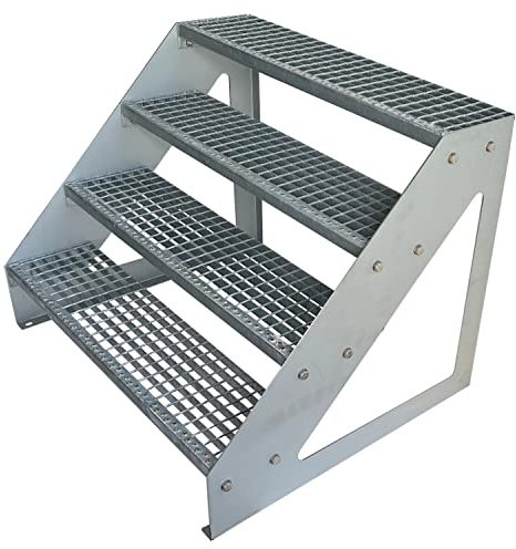 Kaminbau Mierzwa Premium Stahl Treppe Freistehend Verzinkt 4 Stufen (Breite 120 cm) (Höhe 76 cm) Wetterfest Gitterroststufe Gartentreppe