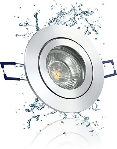 LEDFULL® Premium LED Bad Einbaustrahler IP44 Dimmbar Set inkl. 230V GU10 Spot 5W Strahler Tageslicht/Alu Feinschliff Einbaustrahler Aussen geeignet