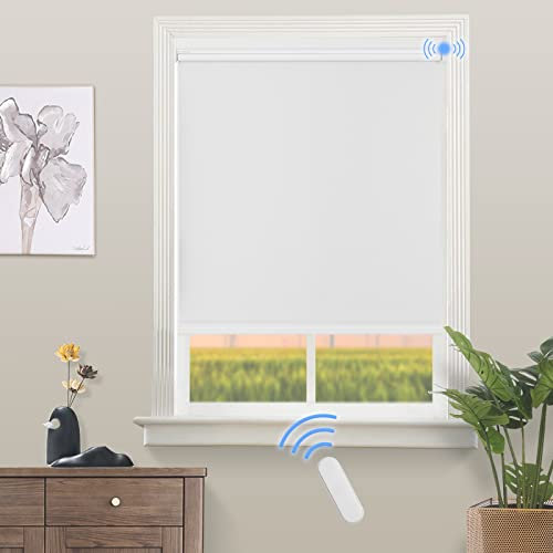 Grandekor Rollo Elektrisch Weiß B95 x H200 cm(Stoffbreite 91 cm) Elektrisches Verdunklungsrollo Klemmfix ohne/mit Bohren, Smarte Rollos mit Fernbedingung, Sonnenschutz für Schlaf-, Wohnzimmer