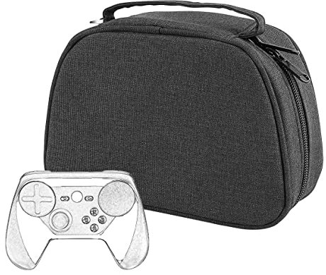 GEEKRIA Controller Protective Case Compatible with Steam, Replacement Travel Carrying Bag with Cable Storage, Portable Box for Game Accessories (Black)