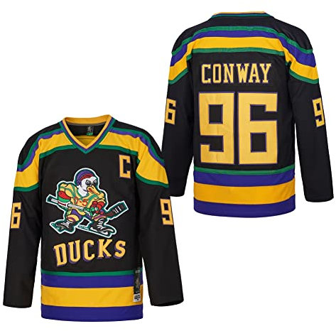 D-5 Herren Mighty Ducks Trikot #33 Goldberg #66 Bombay #96 Conway #99 Banks Jersey, Movie Eishockey Trikot für Herren, S-XXXL, #99, Schwarz, Mittel