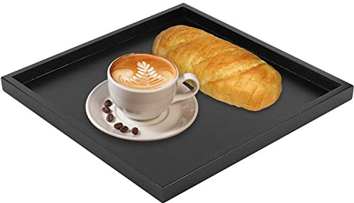 Vassoio in Legno Rettangolare Nero, Hapivida Vassoio da Tè in Legno Vassoio da Portata Quadrato Vassoio di Servizio Ristorante per Snack, Colazione, Cena, Barbecue, Feste(30 x 30 cm)