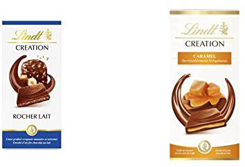 Lindt - Tablette Le Rocher Lait CREATION - Chocolat au Lait - 150g & Tablette Chocolat au Lait cœur caramel, 150g