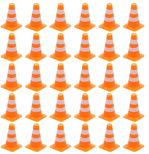 NUOBESTY 30Pcs Mini Traffic Cones, 0.98 Small Orange Construction Cones Miniature Sports Training Roadblock Toy Safety Road Street Signs Scene Models for Kids Early Cognitive Learning, Sand Table