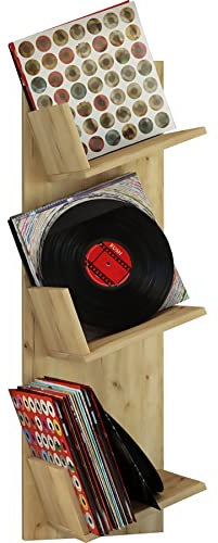 VCM Holz Wandregal | Wandboard mit DREI großen Fächer | Platz für 100 Schallplatten | kann auch für Bücher verwendet Werden | Maße: H. 106 x B. 33 x T. 26 cm - Sulda