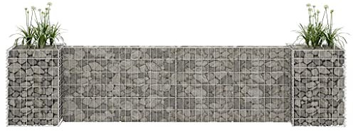 WIFESE H förmiger Gabionen Pflanzkorb 260x40x60cm Steinkorb Gabione Gabionenwand Gabionen Hochbeet Gabionenkorb Pfosten Gabionen Zaun Gabionensäule Steingabionen Gabionenkörbe Stahldraht, Silber, A88