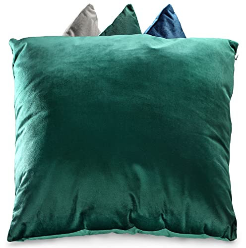 KADAX Dekokissen aus Velours, 46x46cm Kopfkissen mit antiallergischer Füllung, Weiche Kissenhülle mit Reißverschluss, Couchkissen in 3 Farben (Grün)