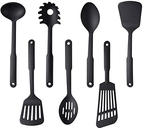 Küchenhelfer Set, TJ POP 7 Stück Nylon Küchenutensilien Set, Hitzebeständig KochutensilienSet,Antihaft-Küchenwerkzeuge, BPA Frei Spülmaschinenfest Küchenutensilien Zubehör für Kochgeschirr, Schwarz