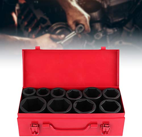 3/4 Drive Impact Socket Set, 10PCS 22mm -50mm Large Deep Impact Socket Set Metric 6‑Point Impact Socket, for Professional Repair DIY Tasks with Carrying Case