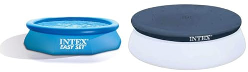 Intex Easy Set Pool - Aufstellpool, 305 x 76 cm & Poolabdeckplane für runde Quick-up-Pools (Easy Set), dunkelblau, Ø 305 cm