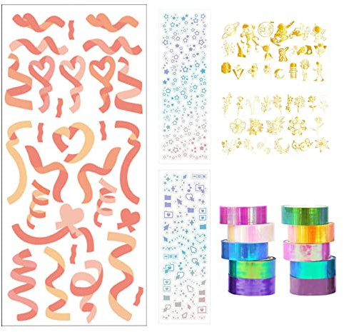 CGLRybO Washi Tape Sticker Set, Masking Tape Sticker Deko Klebeband, 10 Rollen bunten Washi Tape Und 80 Stück Zufälligem Washi Aufkleber für DIY Bullet Journals,Scrapbooking & Bastelbedarf