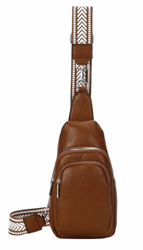 ITALYSHOP24 OBC Damen Bodybag Sling Tasche Rucksack Gürteltasche Crossbag Crossover Schultertasche Crossbody Brusttasche Umhängetasche Cognac V1.1