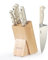 CAROTE 6 Pieces Knife Set with Wooden Block High Carbon Stainless Steel Knives Dishwasher Safe with Sharp Blade Ergonomic Handle Forged Triple Rivet-Pearl White