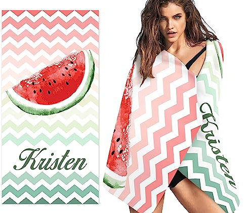 SearchI Personalisiertes Strandtuch mit Namen,Mikrofaser Badetuch Leicht und Schnelltrocknend für Reise, Strand, Sauna,Personalisiert Decke Geschenke für Kinder Erwachsene(Wassermelone,76x162cm)