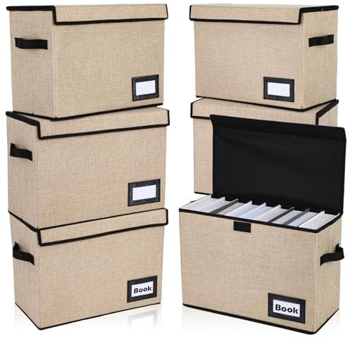 Chuangdi 6 Pcs Comic Book Storage Boxes, Collapsible Comic Short Box Case with Lid, 15.8 x 7.9 x 11.4 Inch Book Bin Container Holds 150 Comics(Beige)