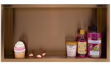 Balneo WALL-BOX ONE Nicchia Doccia in Acciaio Inox Rame 60x30x7cm, Doccia a Parete, Rame, Impermeabile, Installazione Nicchia Flessibile, Nicchia per Utensili da Bagno, Senza Piastrelle